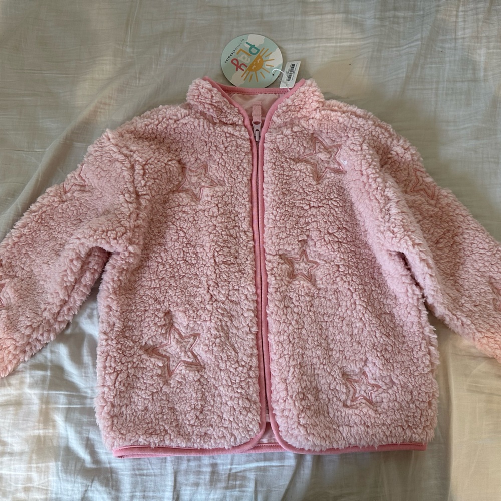 Pink Star Embroidered Sherpa Jacket
